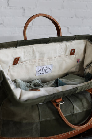 WWII era Salvaged Canvas Patchwork Carryall