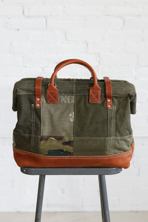 WWII era Salvaged Canvas Patchwork Carryall