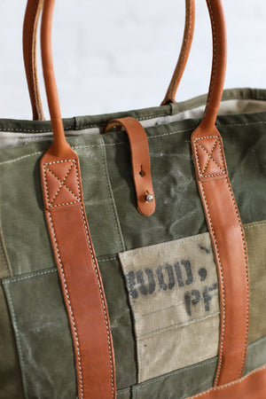 WWII era Salvaged Canvas Patchwork Tote Bag