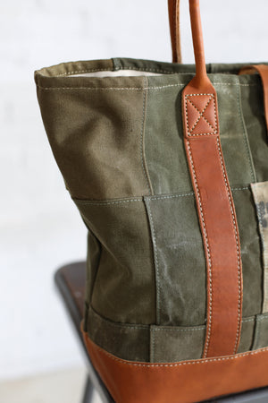 WWII era Salvaged Canvas Patchwork Tote Bag