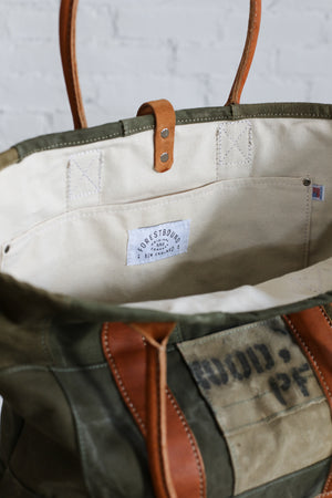 WWII era Salvaged Canvas Patchwork Tote Bag