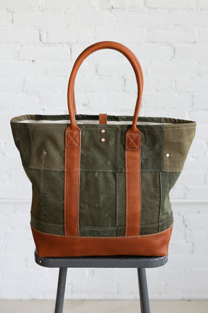 WWII era Salvaged Canvas Patchwork Tote Bag