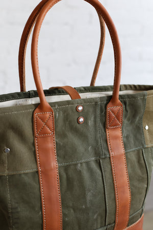 WWII era Salvaged Canvas Patchwork Tote Bag