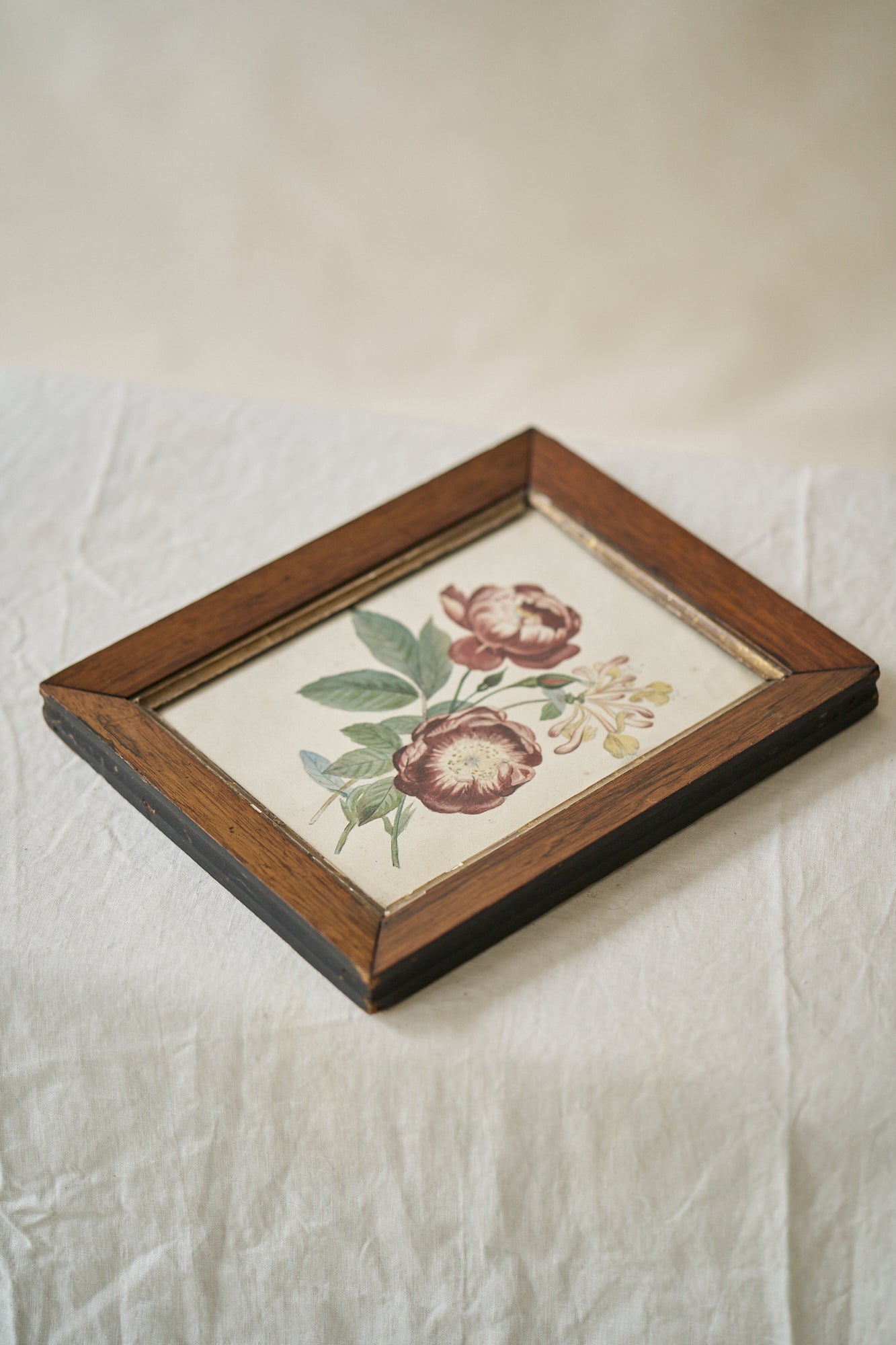 Antique Wood Framed Peonies