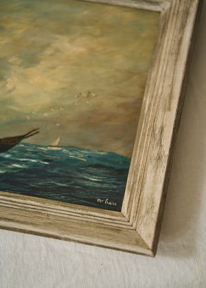 Antique Men at Sea Oil Painting