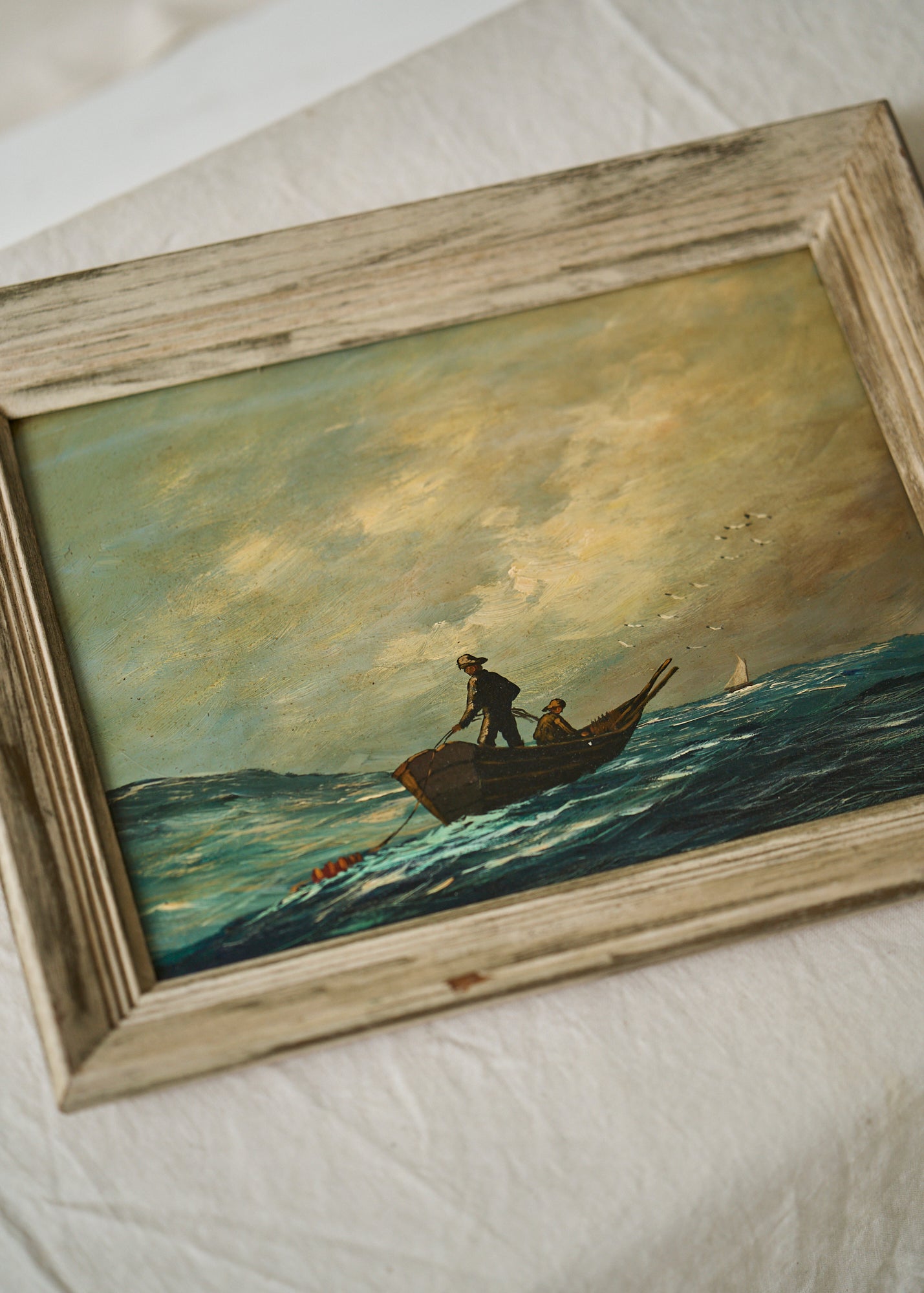 Antique Men at Sea Oil Painting
