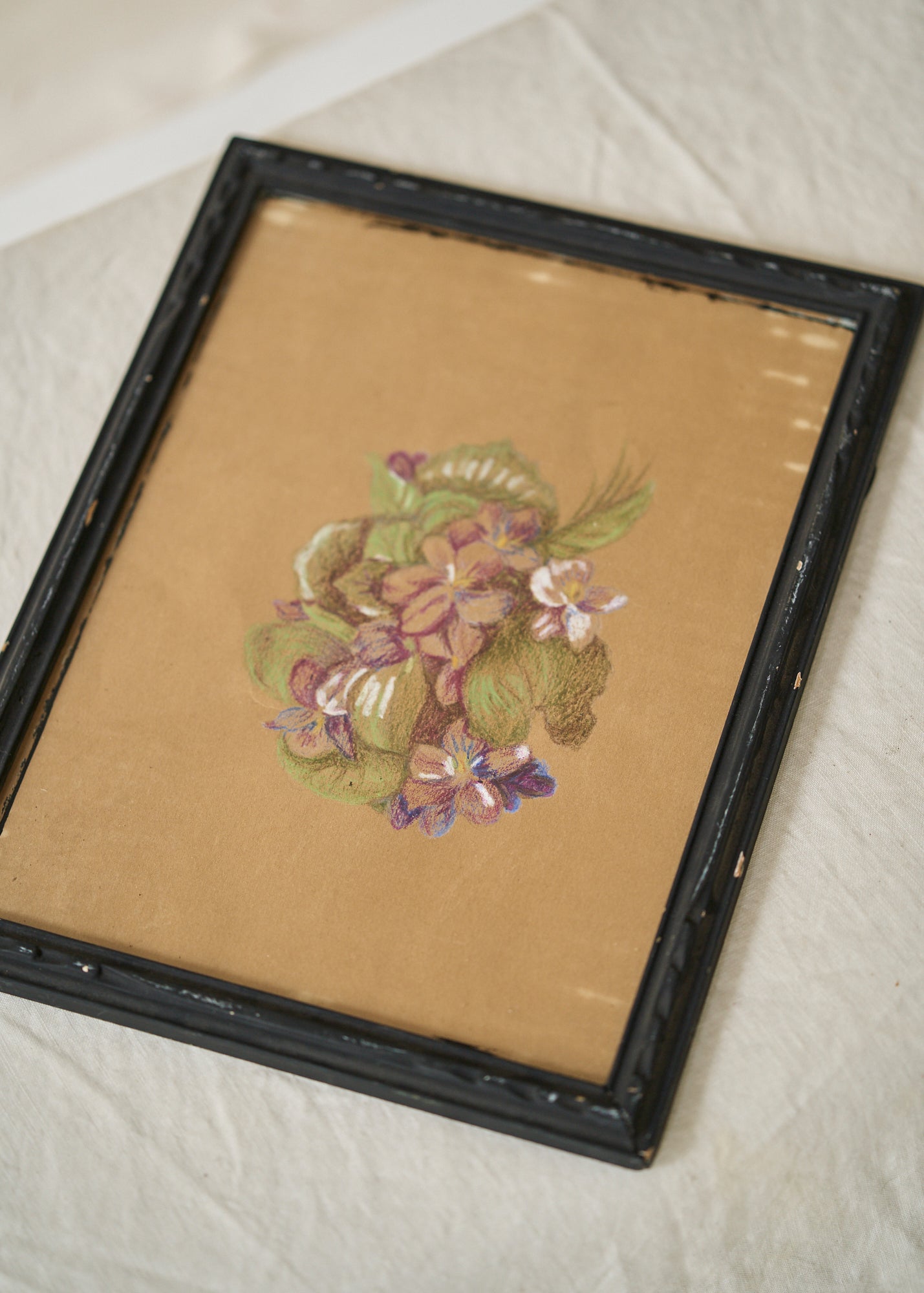 Antique Floral Pastel Drawing