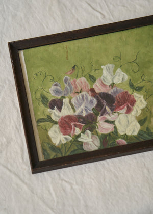 Antique Oil Painting of Sweet Peas