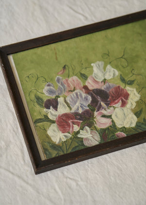 Antique Oil Painting of Sweet Peas