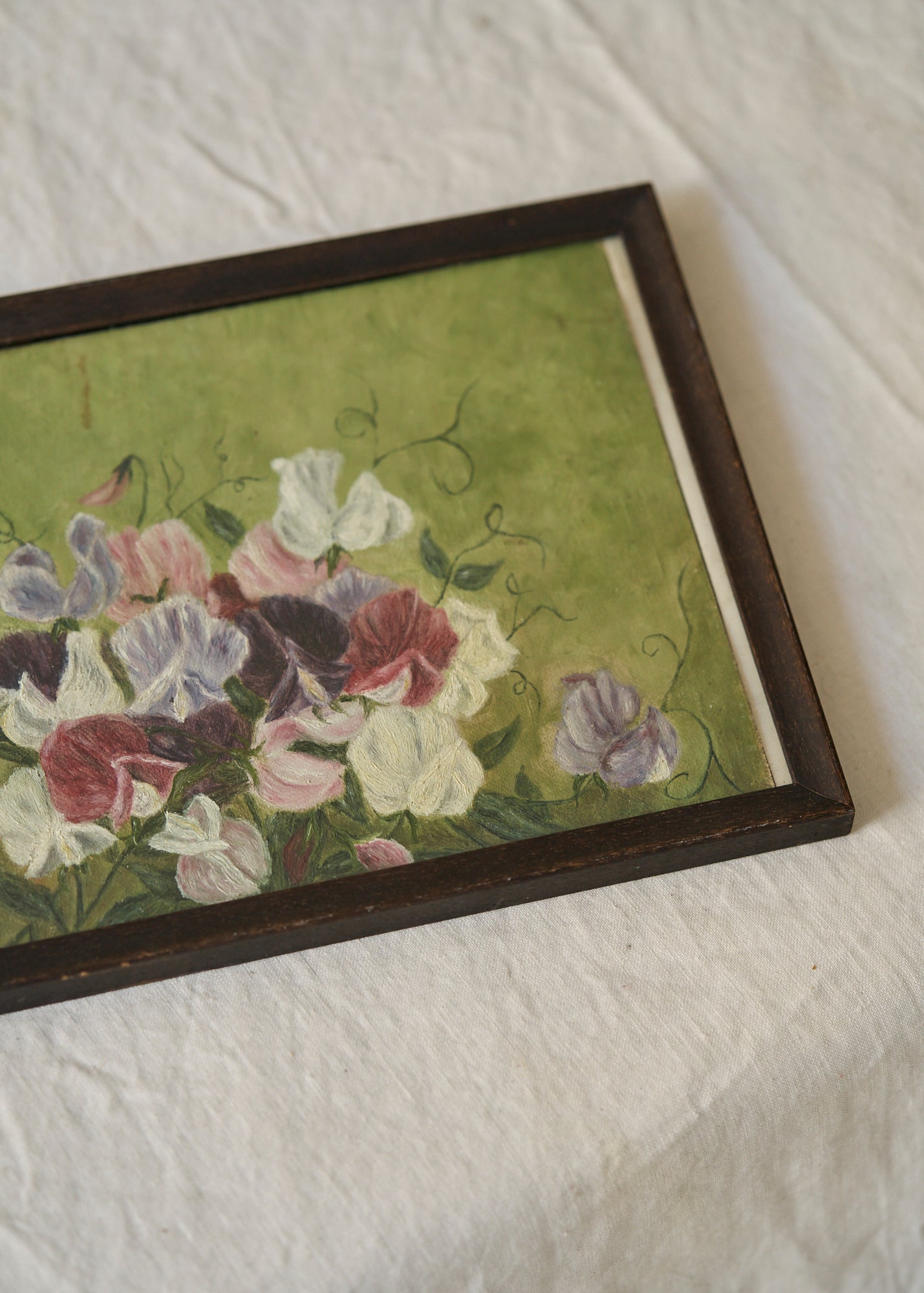 Antique Oil Painting of Sweet Peas