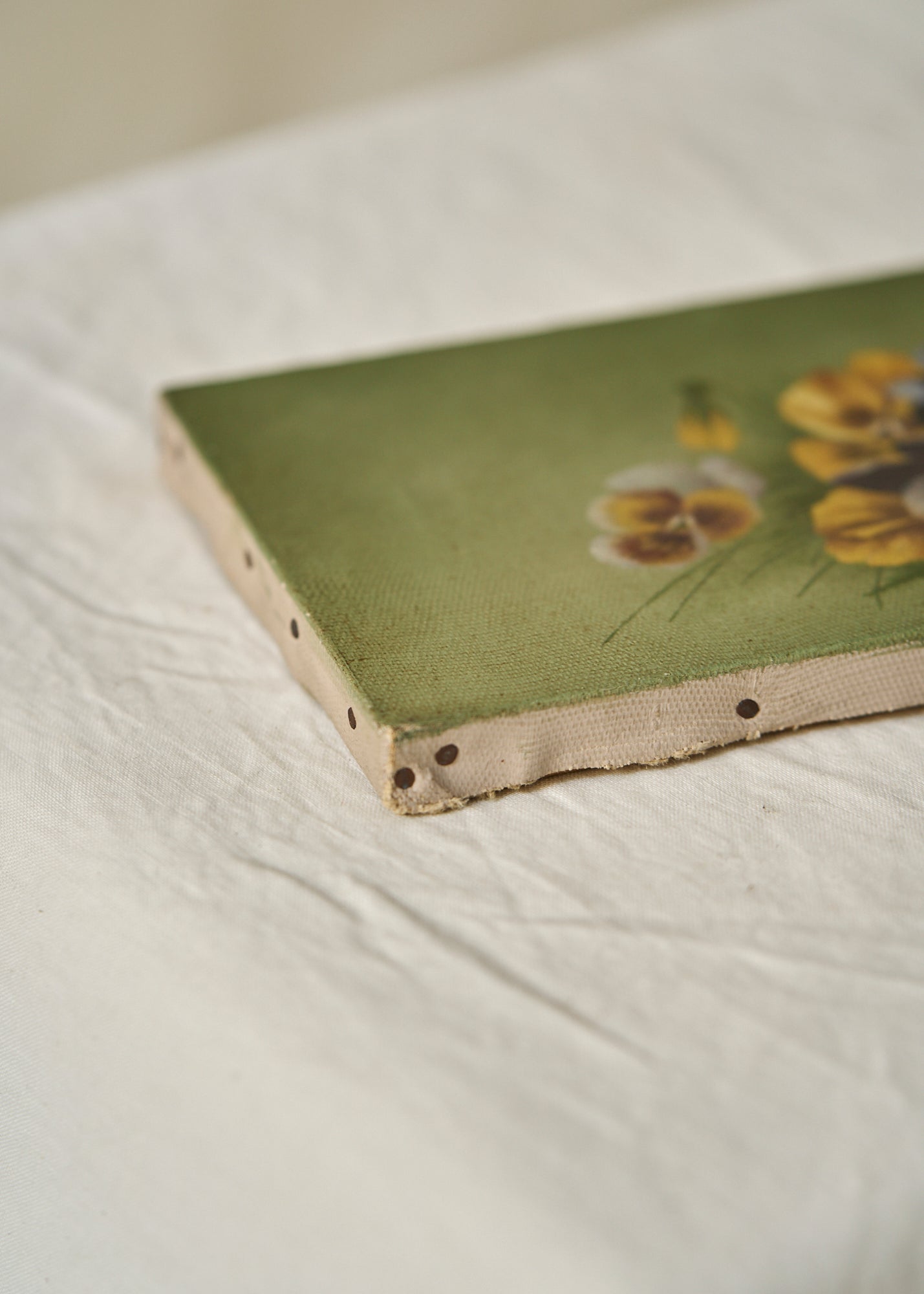 Antique Oil Painting of Pansies
