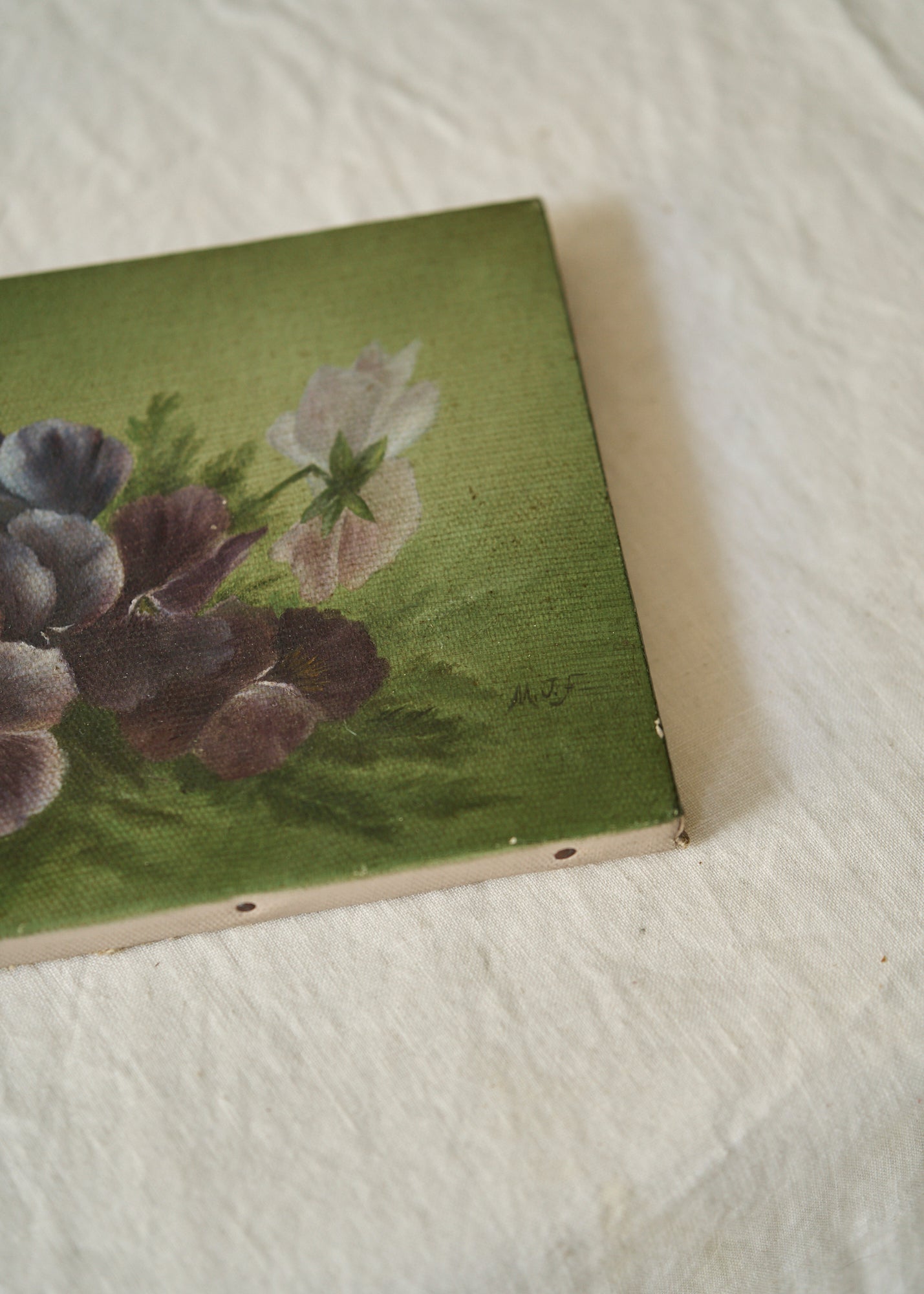 Antique Oil Painting of Pansies