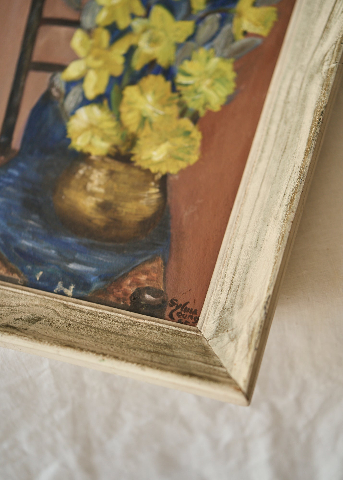 Vintage Oil Painting of Daffodils