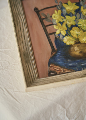 Vintage Oil Painting of Daffodils