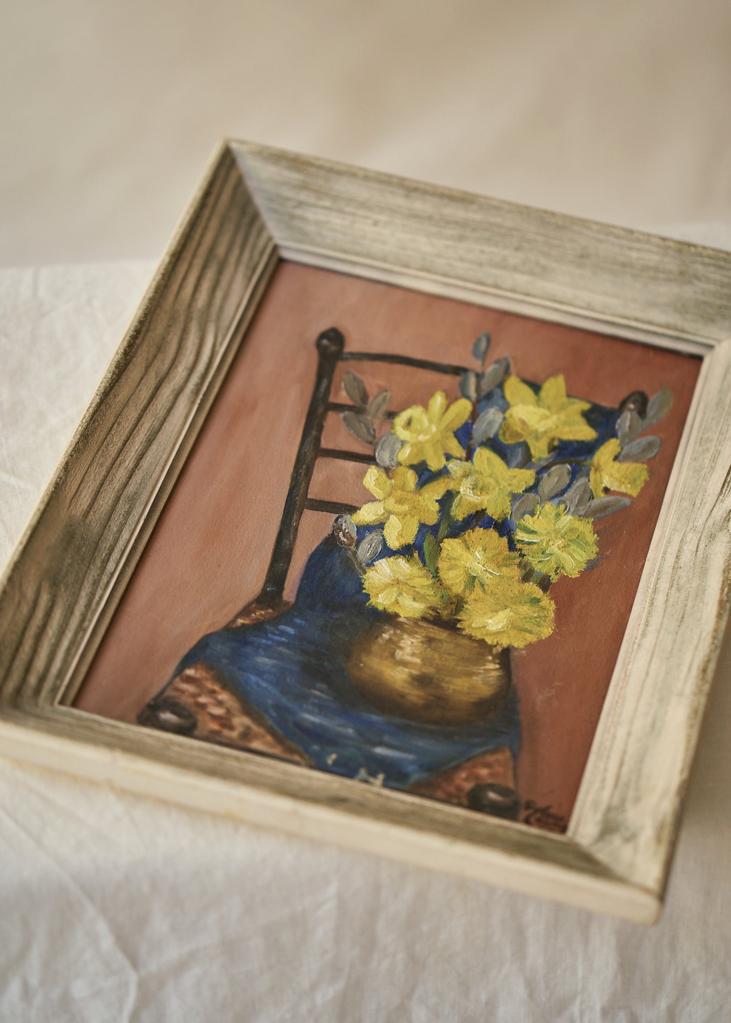 Vintage Oil Painting of Daffodils