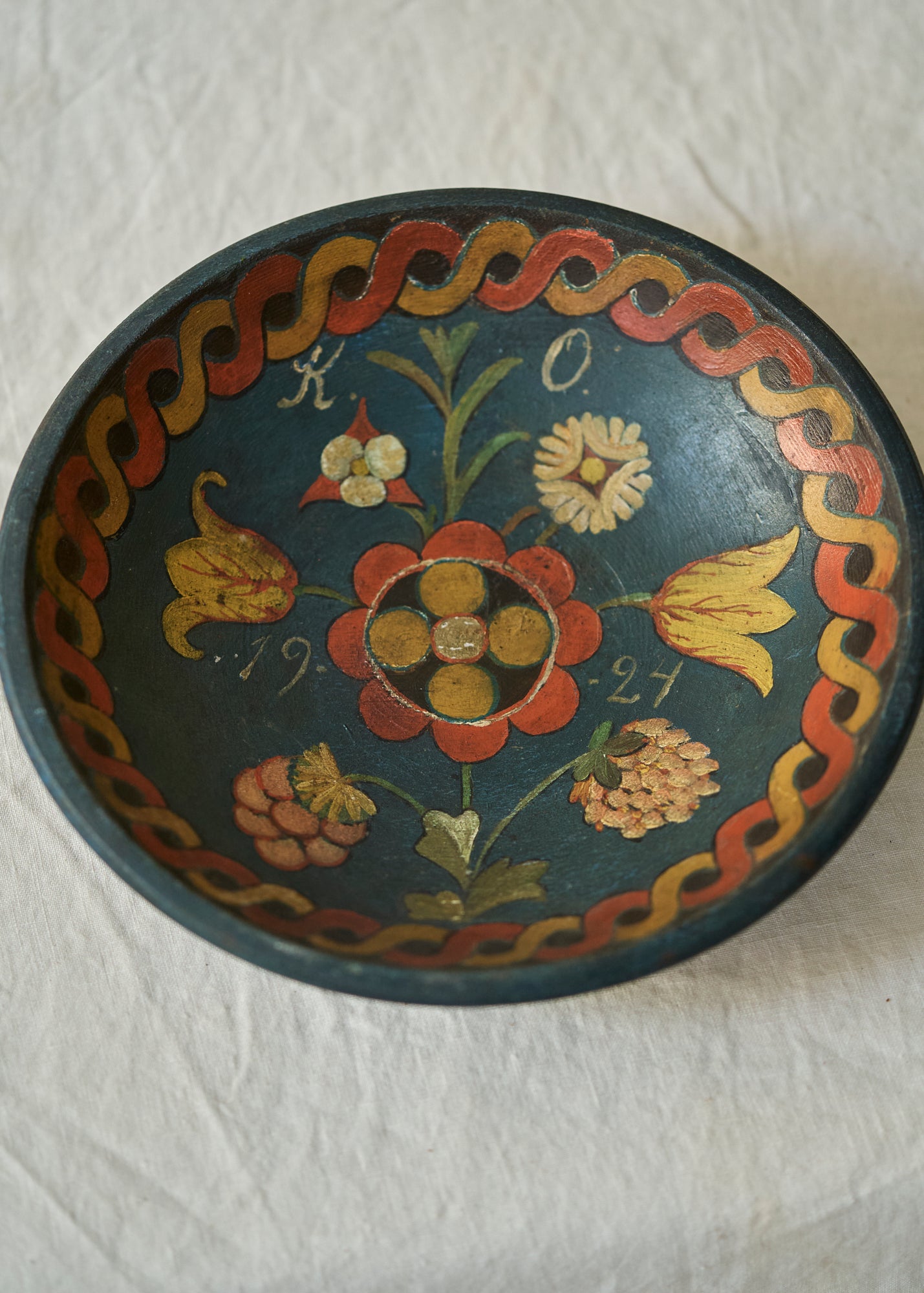 Antique Folk Art Hand Painted Bowl