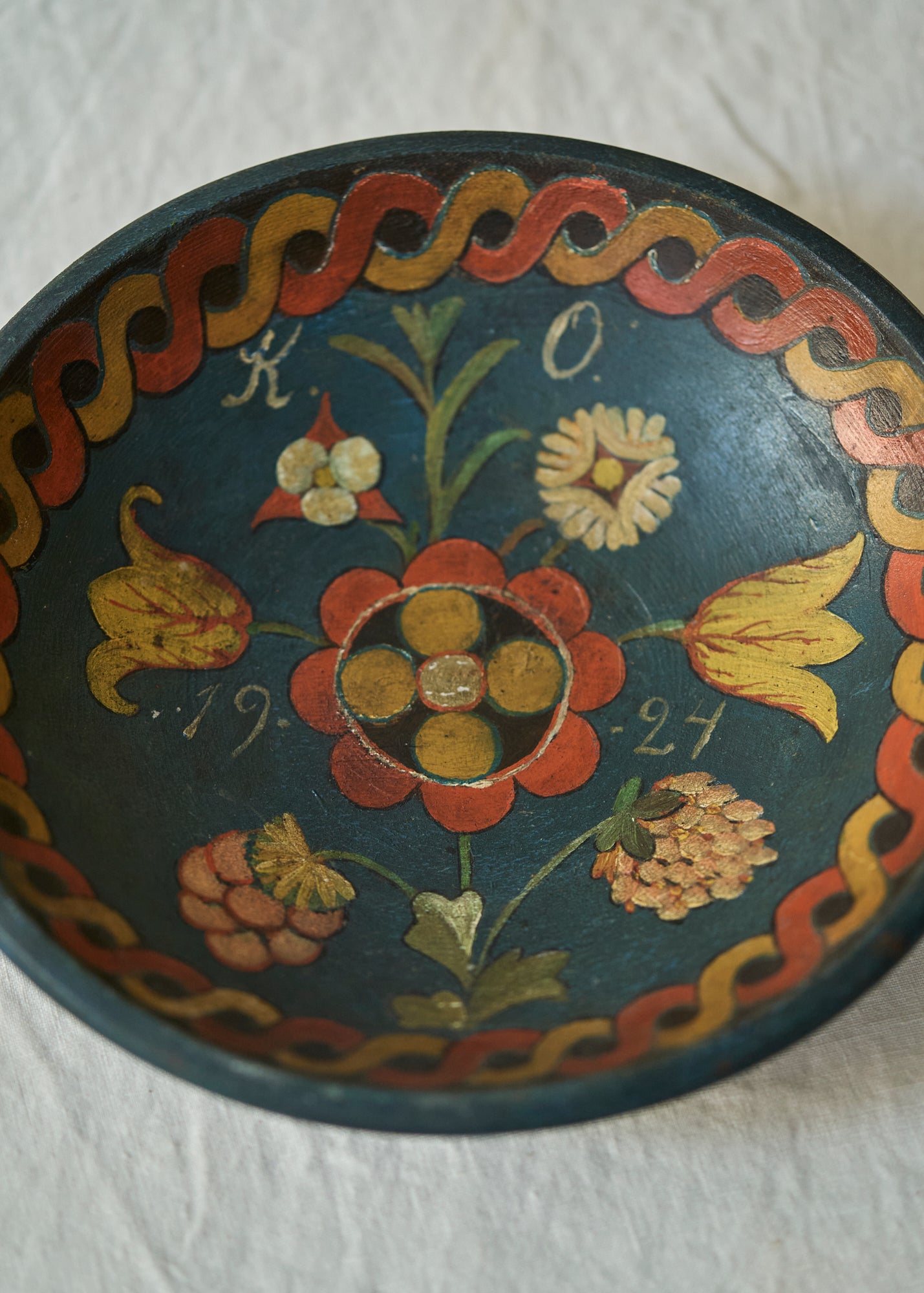 Antique Folk Art Hand Painted Bowl