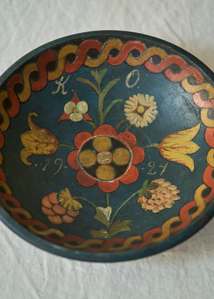 Antique Folk Art Hand Painted Bowl