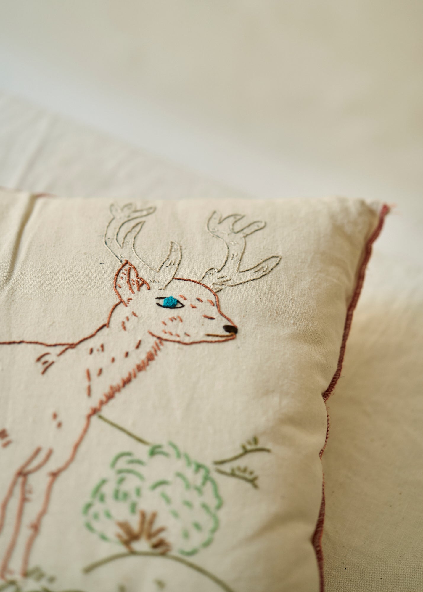 Antique Folk Art Stag and Dog Needlework Pillow