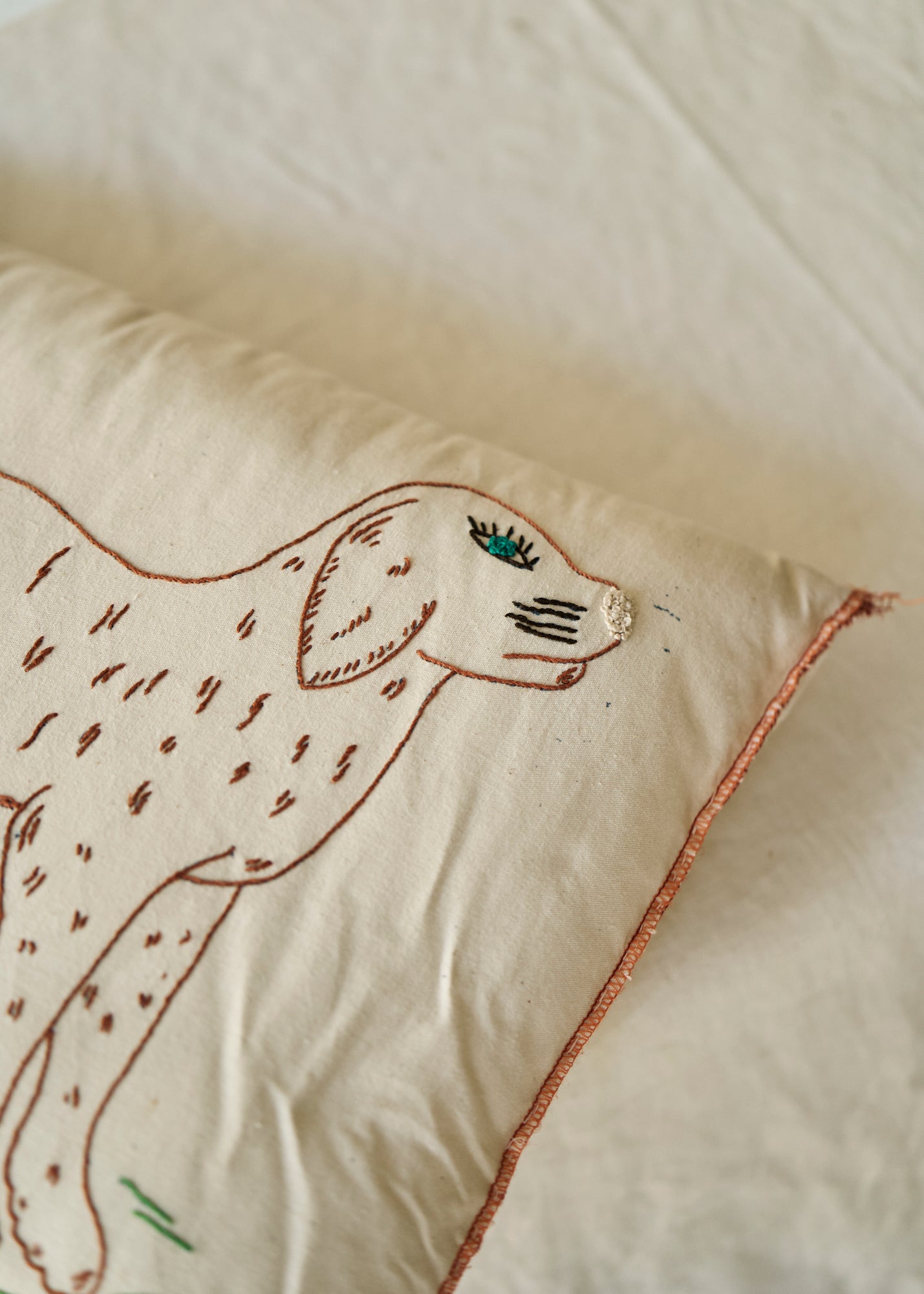 Antique Folk Art Stag and Dog Needlework Pillow