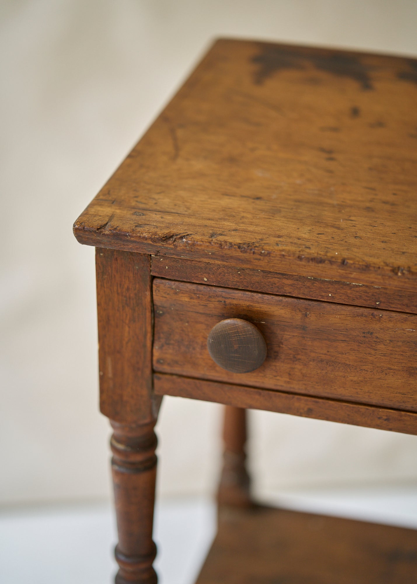 Antique Pine Side Table with Turned Legs