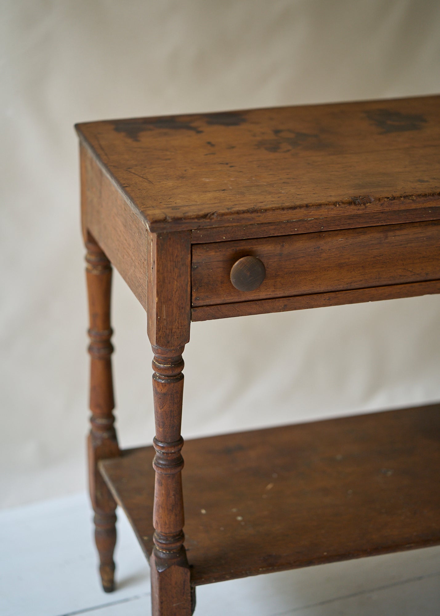 Antique Pine Side Table with Turned Legs