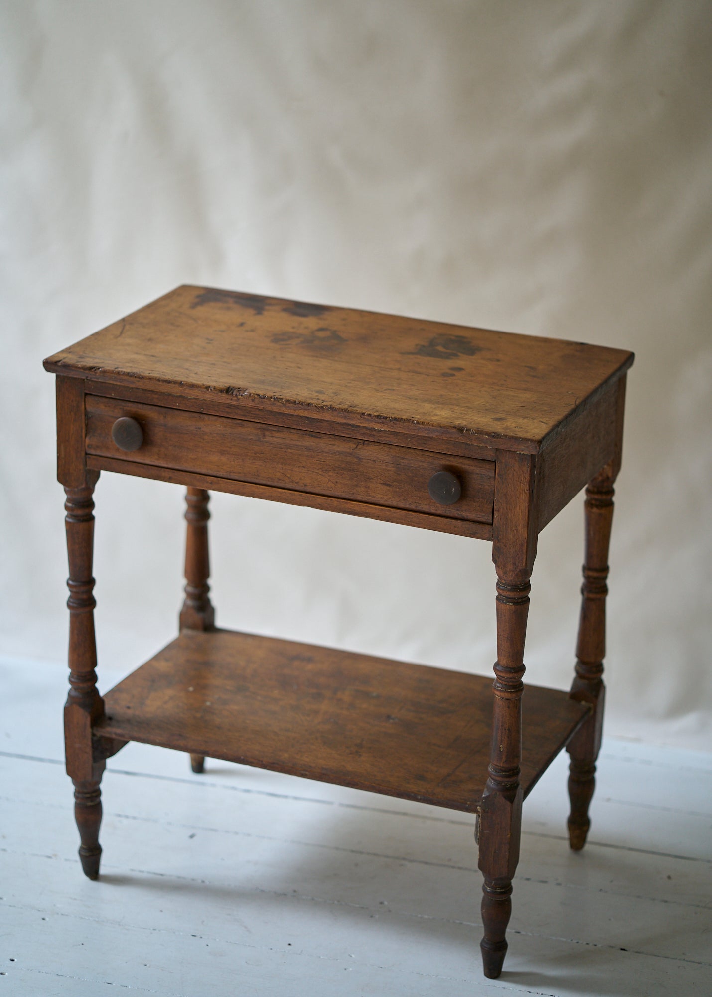 Antique Pine Side Table with Turned Legs