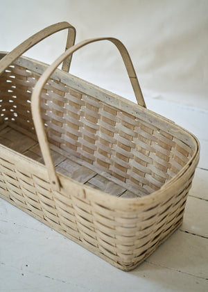 Antique Large White Woven Basket with Handles