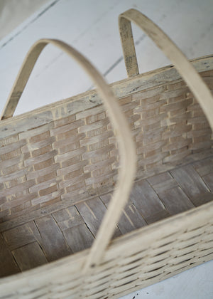 Antique Large White Woven Basket with Handles