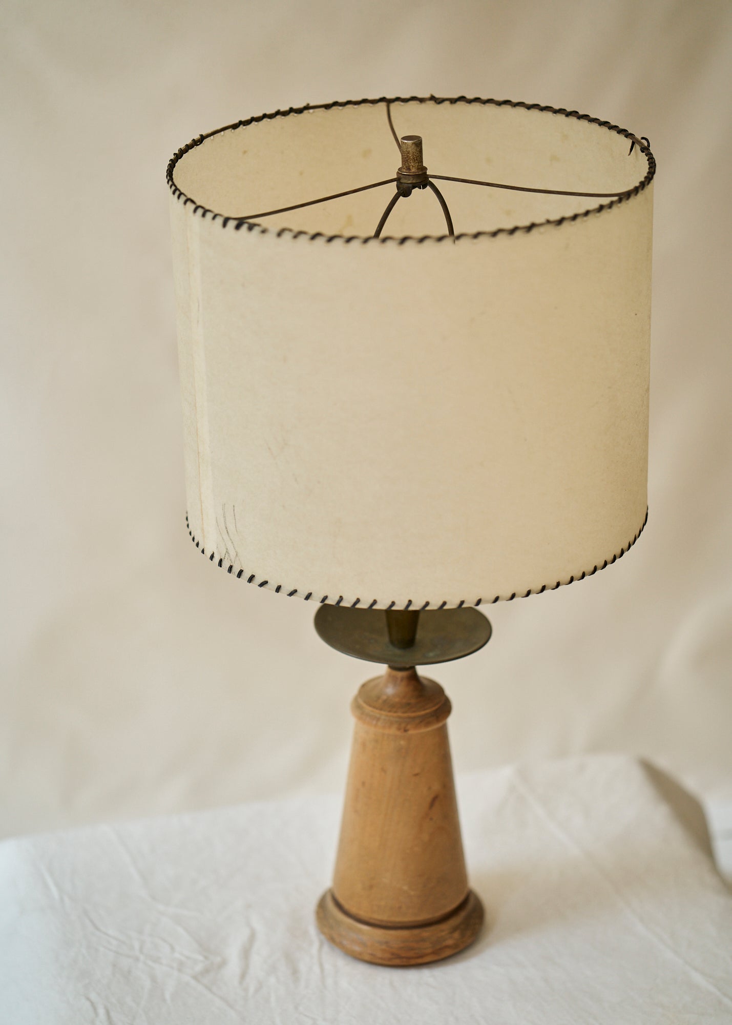 Vintage Wood and Brass Table Lamp