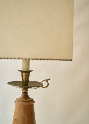 Vintage Wood and Brass Table Lamp