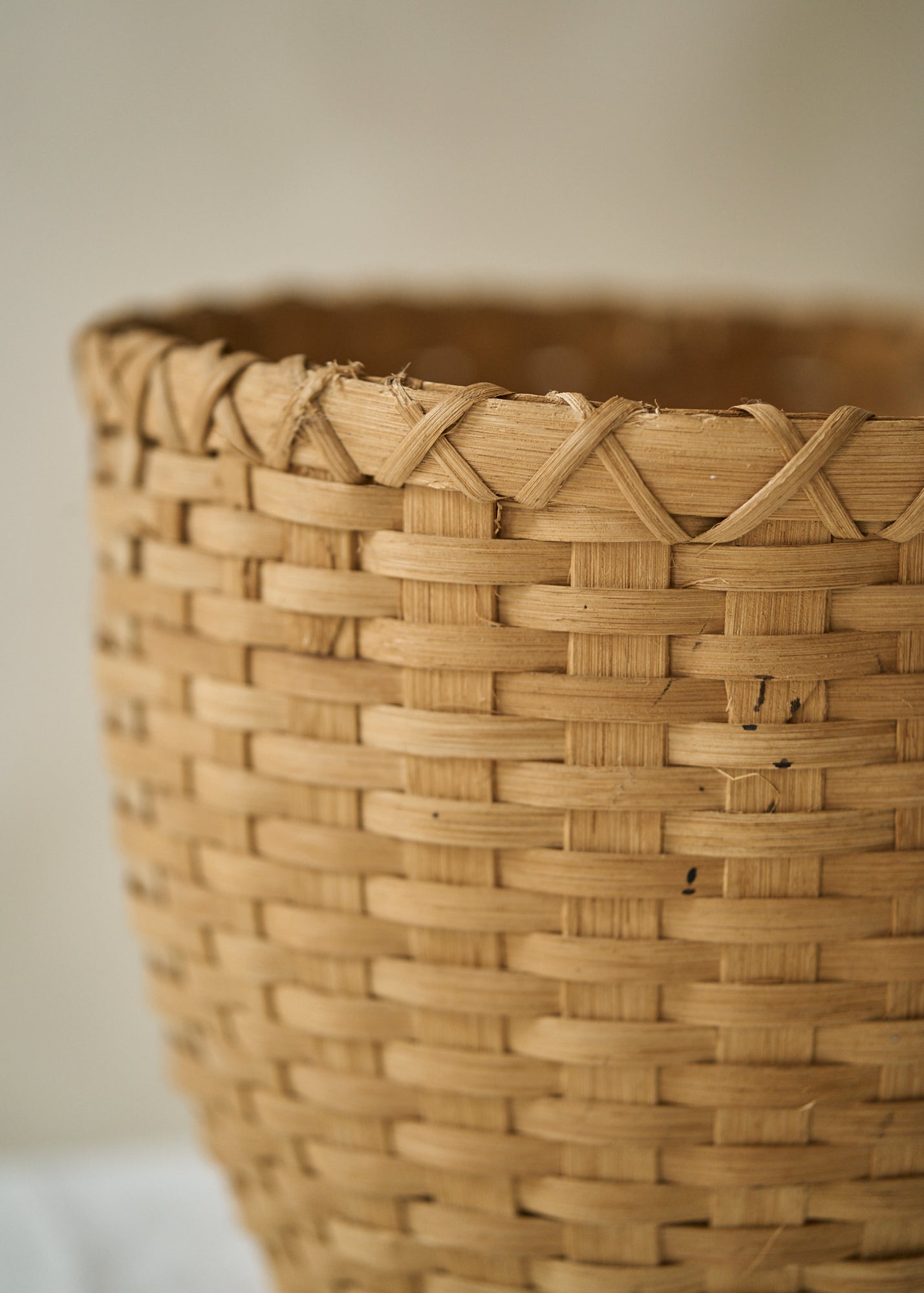 Antique Handwoven Basket with Wood Base