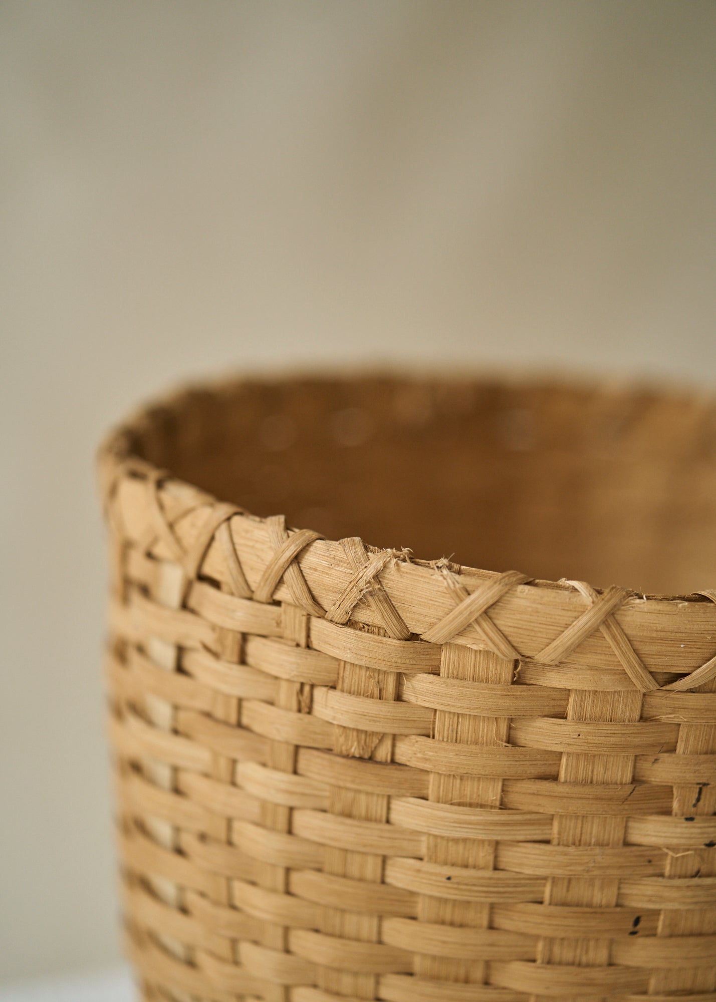 Antique Handwoven Basket with Wood Base