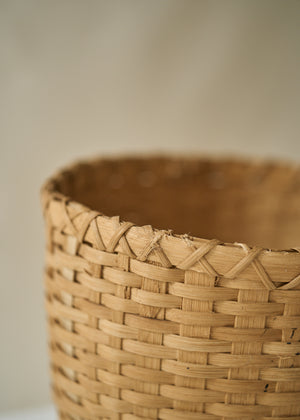 Antique Handwoven Basket with Wood Base