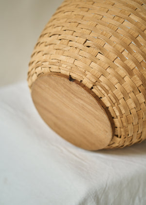 Antique Handwoven Basket with Wood Base