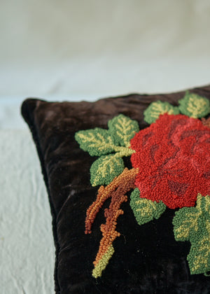 Vintage Embroidered Rose Pillow