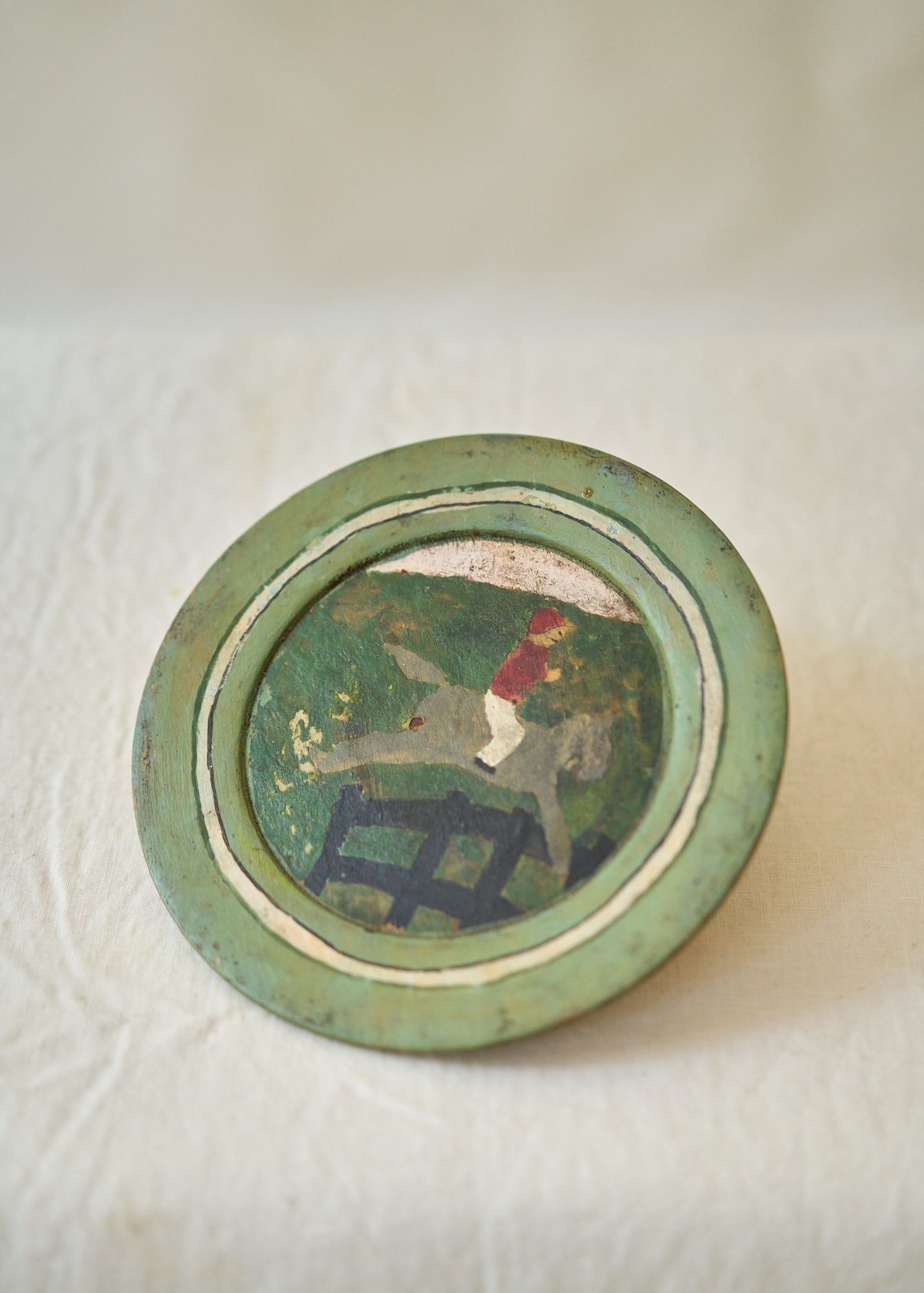 Antique Folk Art Painted Wood Plate