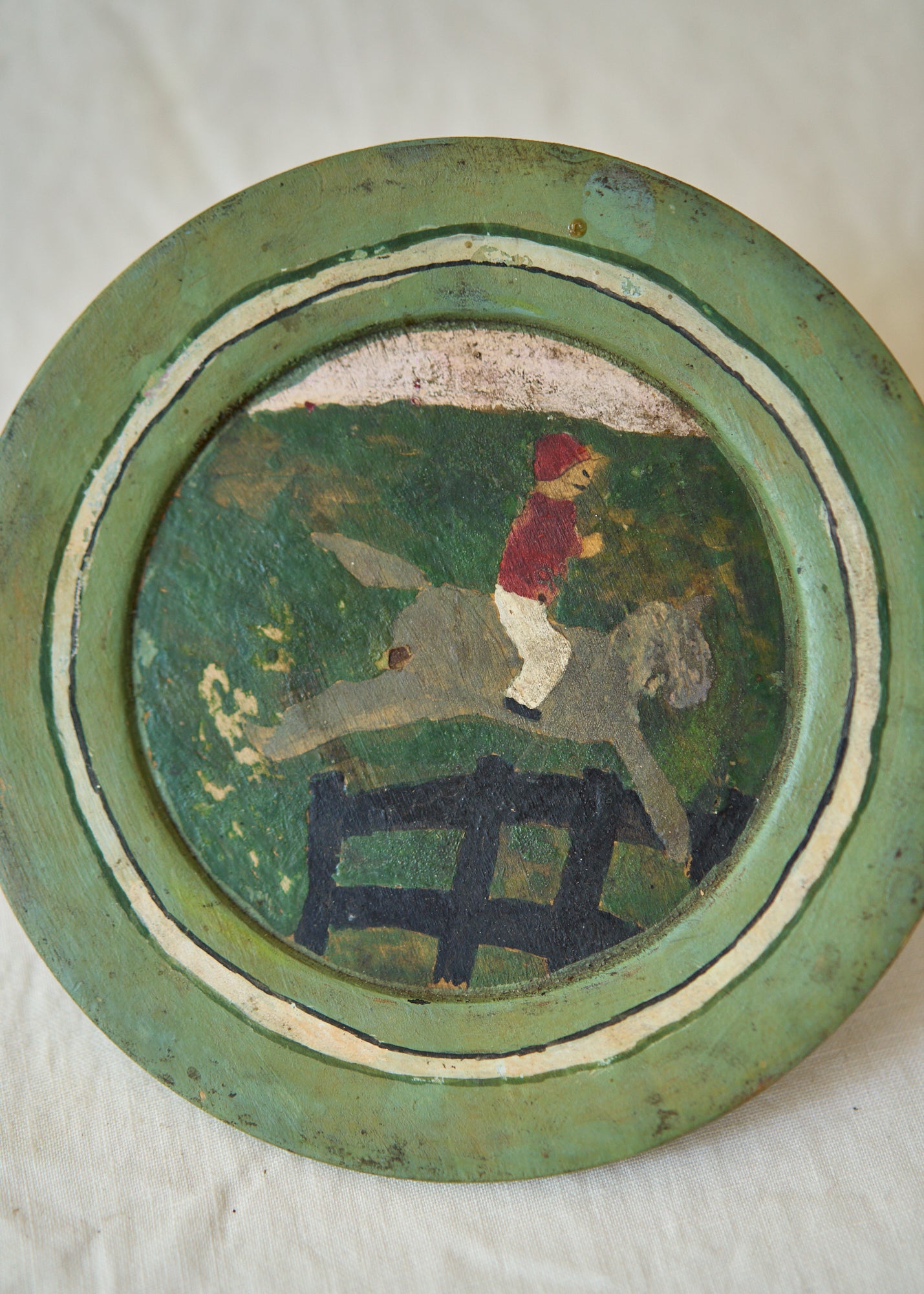 Antique Folk Art Painted Wood Plate