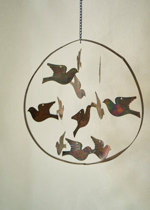 Vintage Carved Bronze Dove Wind Chime