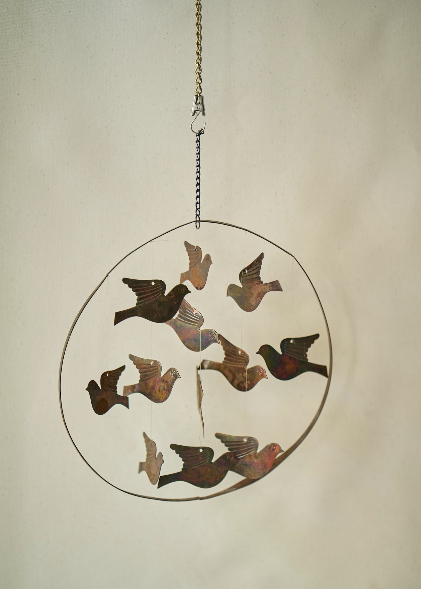 Vintage Carved Bronze Dove Wind Chime