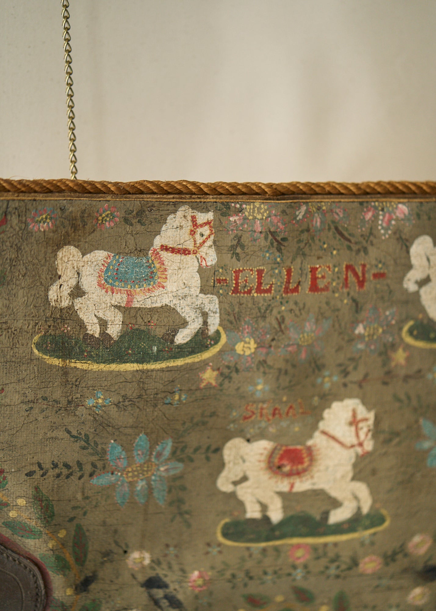 Antique Folk Art Painted Crate Top