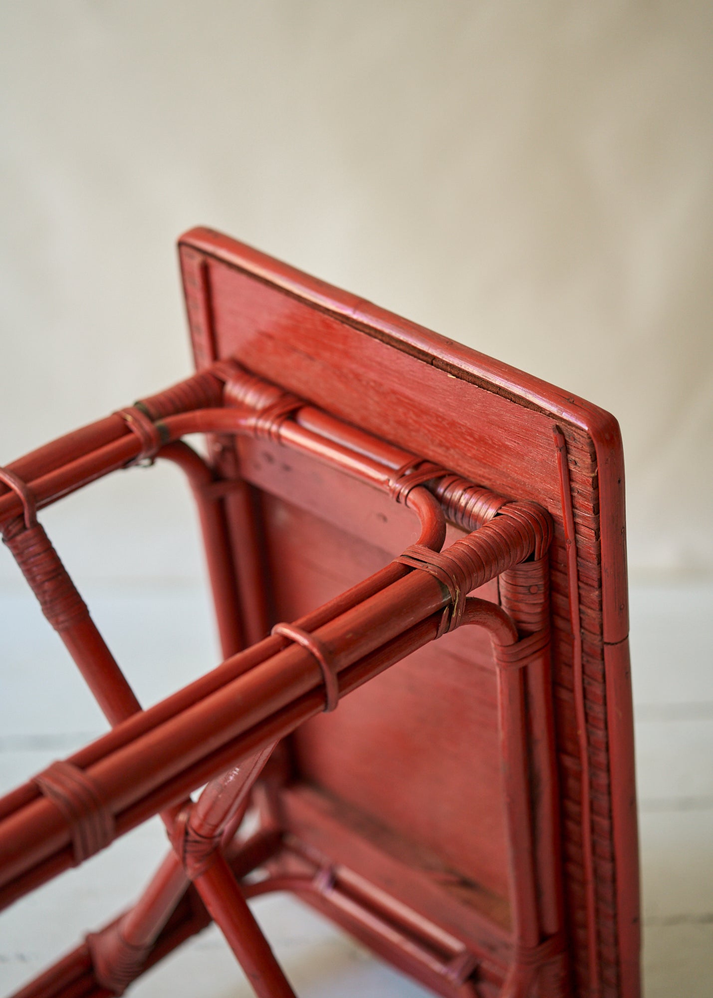Vintage Red Wicker Side Table