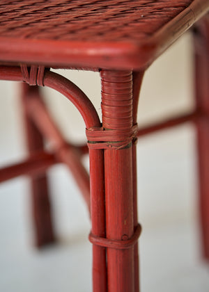 Vintage Red Wicker Side Table