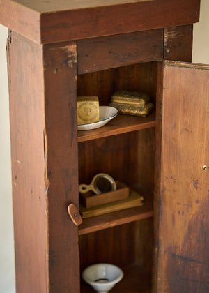 Antique Wood Folk Art Storage Cabinet