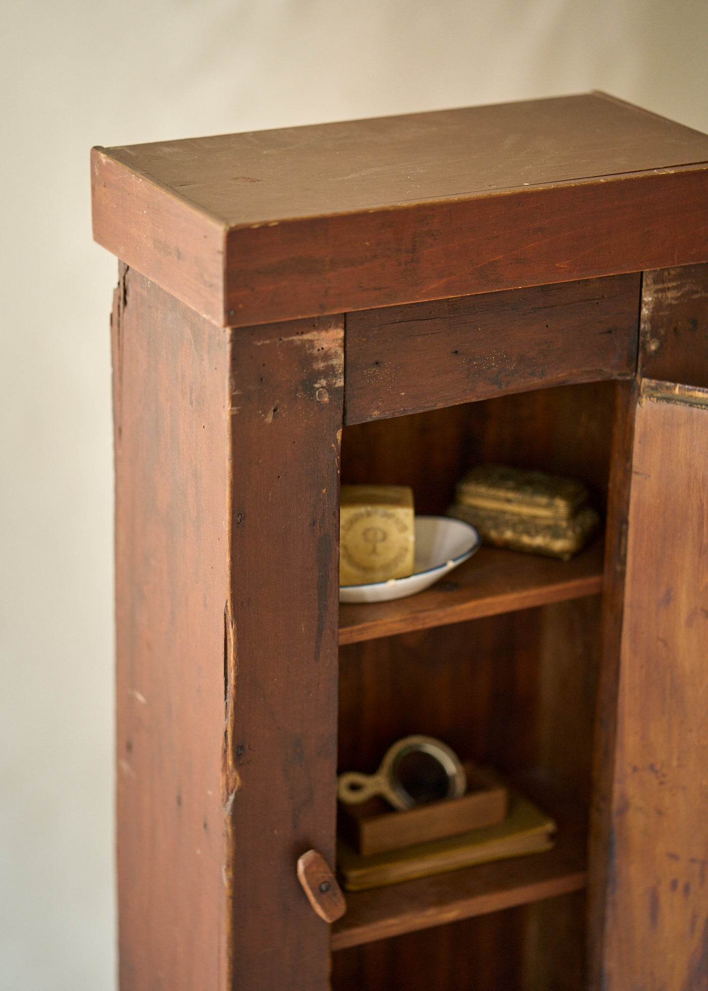 Antique Wood Folk Art Storage Cabinet