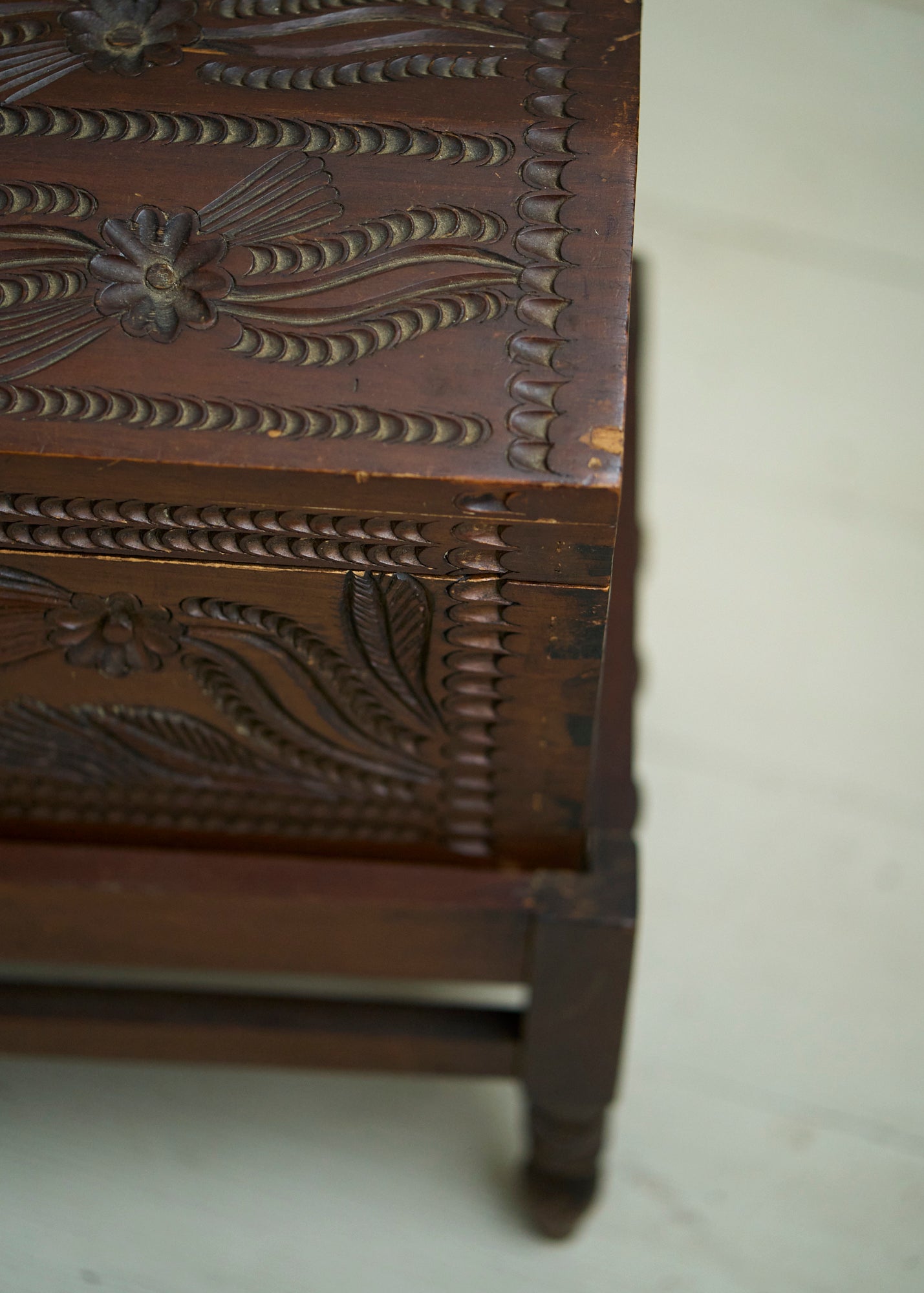 Antique Hand Carved Wooden Trunk