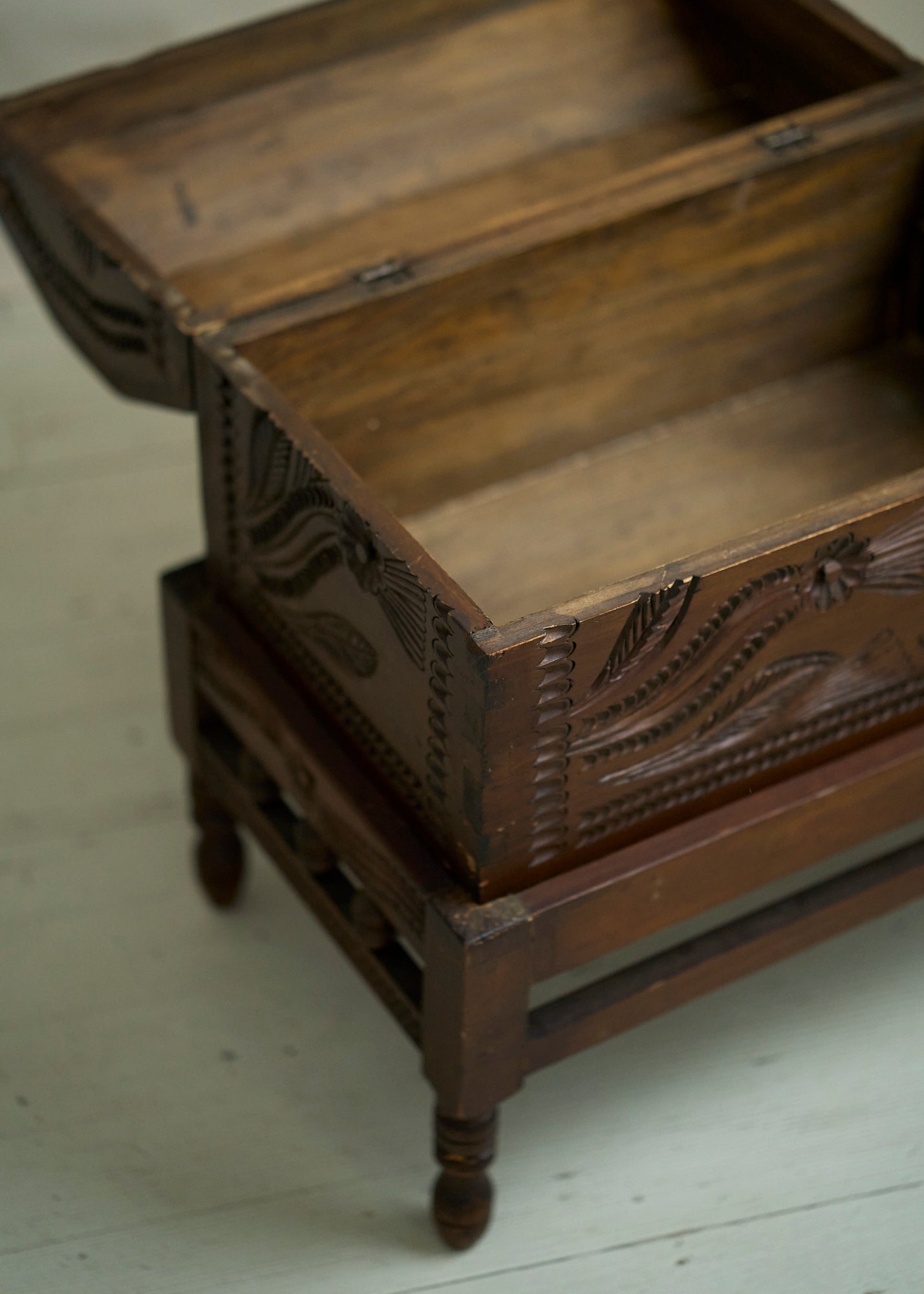 Antique Hand Carved Wooden Trunk