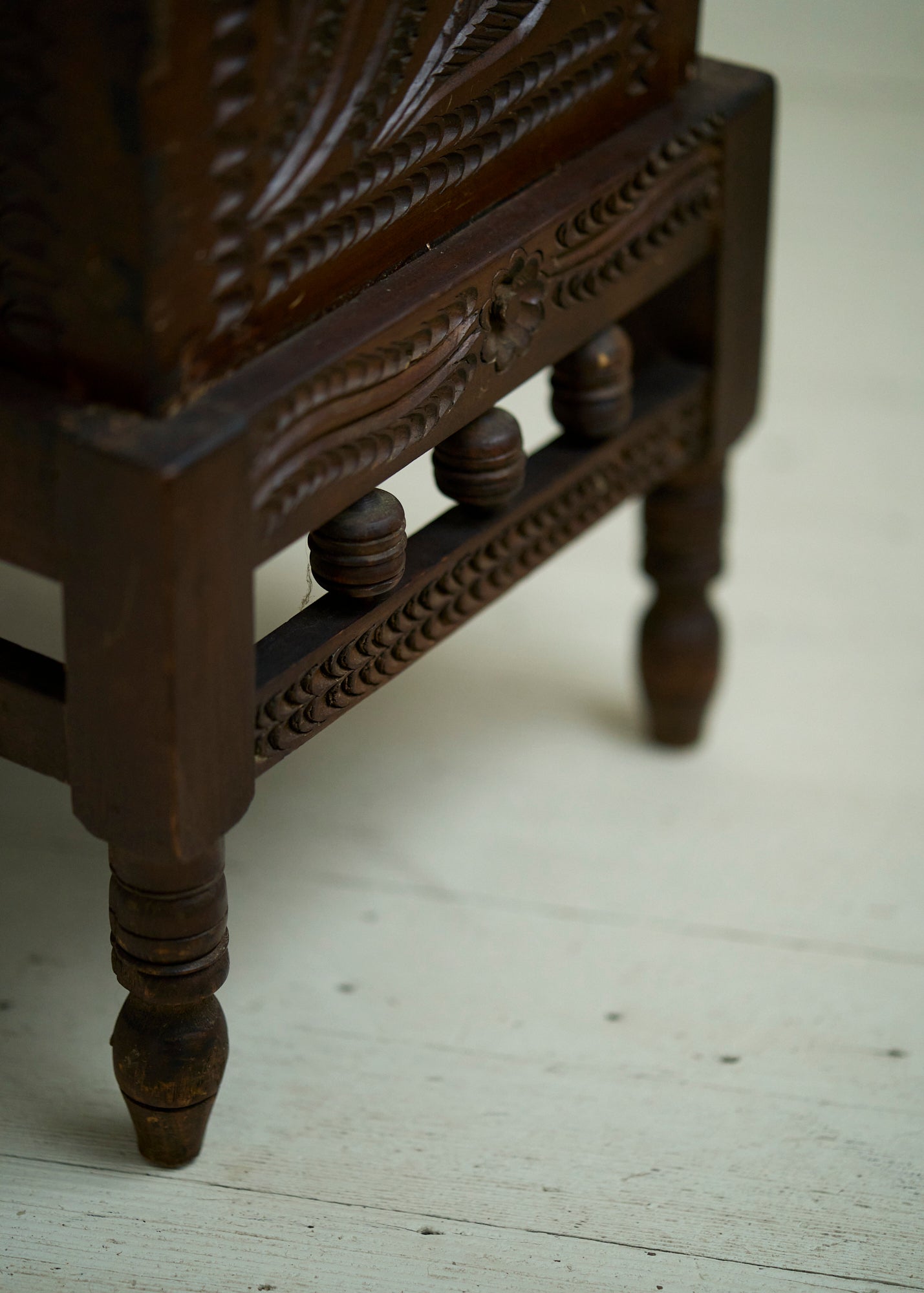 Antique Hand Carved Wooden Trunk