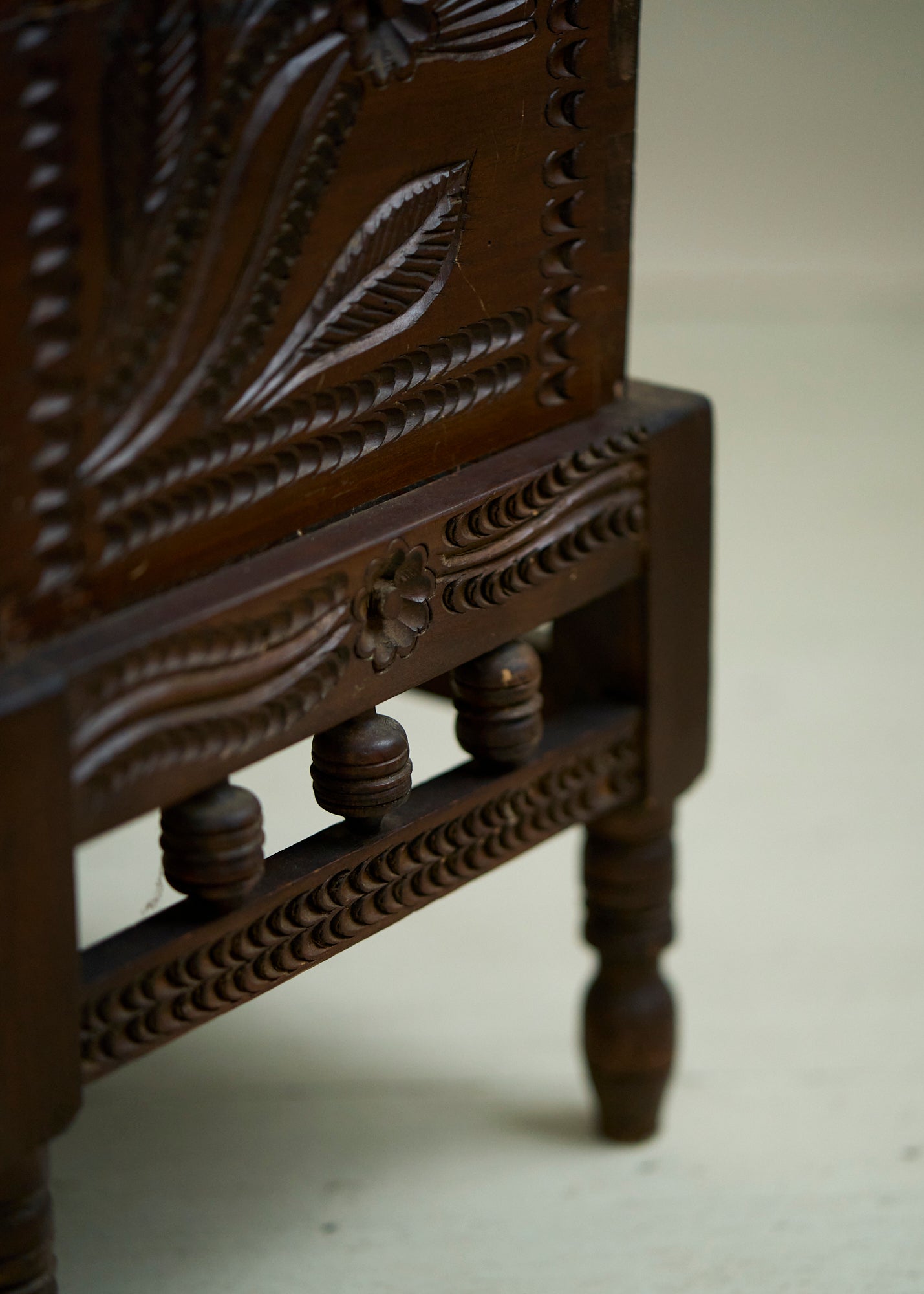 Antique Hand Carved Wooden Trunk