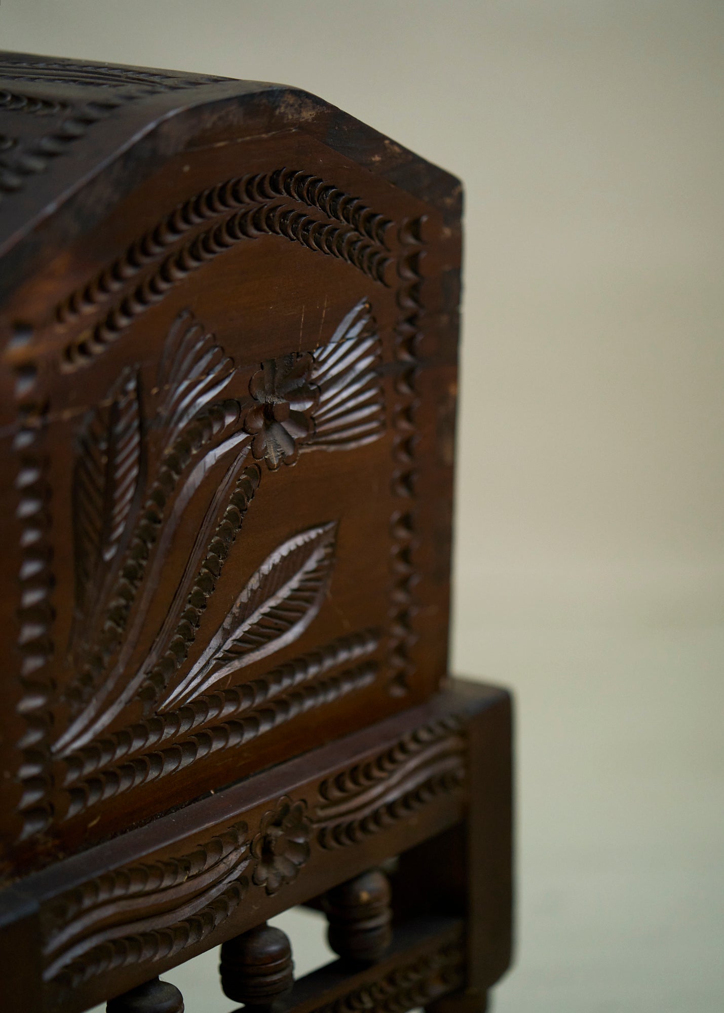 Antique Hand Carved Wooden Trunk